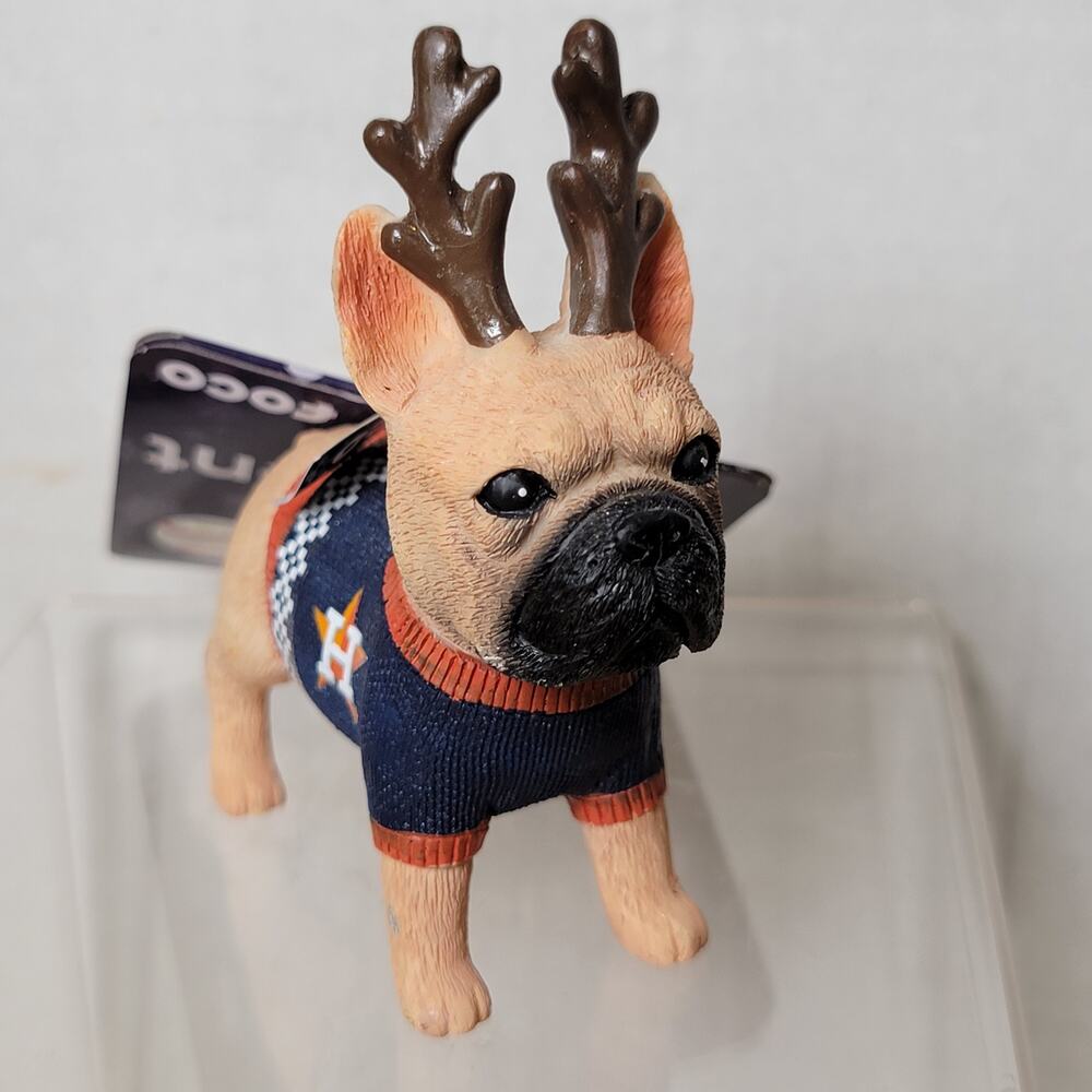 MLB Houston Astros Christmas Ornament Sweater Wearing French Bulldog - NWT
